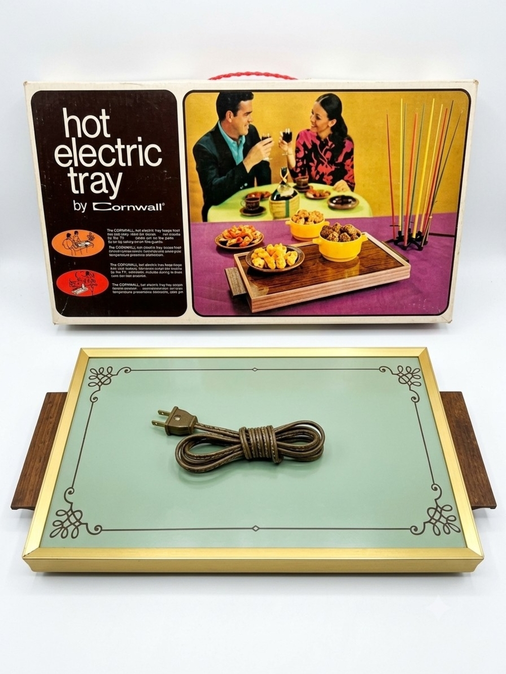 Vintage 70's Hot Electric Tray in Avocado Green and Gold